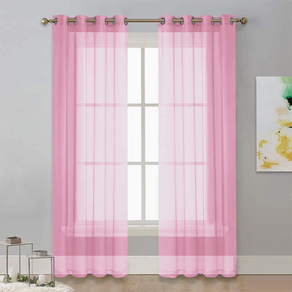 2-Panel 210x134cm Voile Curtain Window Drape Sheer Curtain with Rod-Holes Pink