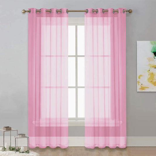 2-Panel 210x134cm Voile Curtain Window Drape Sheer Curtain with Rod-Holes Pink