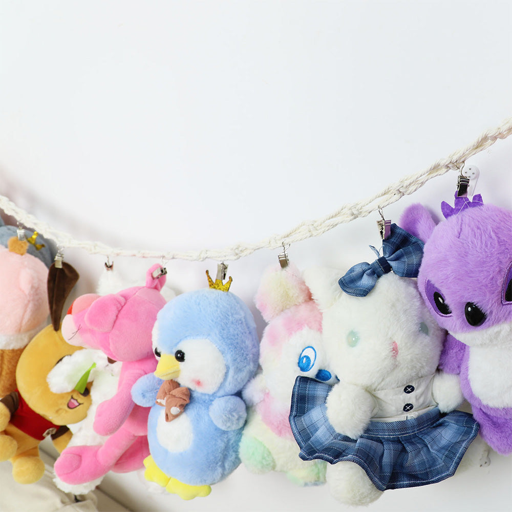 Hanging Storage Chain with 20 Metal Clips for Stuffed Toy Boho Plush Animal Hammock Corner for Room Decor