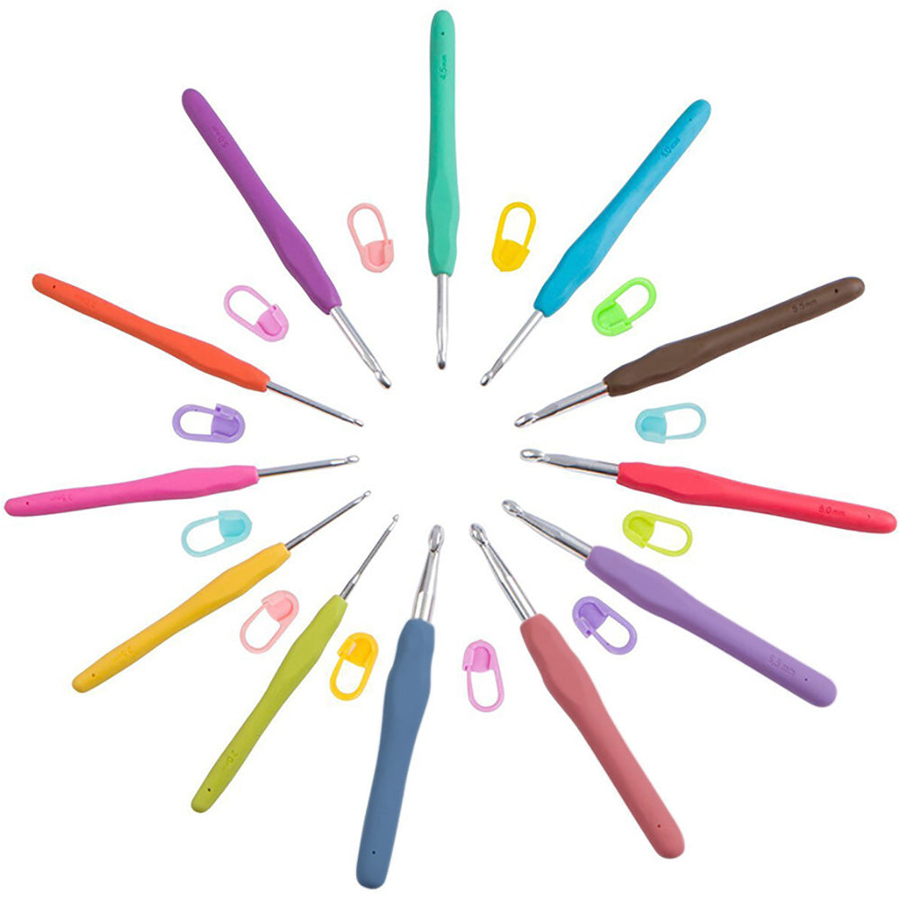 Multicolor Knitting Hook Set with Ergonomic Handles Yarn Craft Kit with Storage Bag