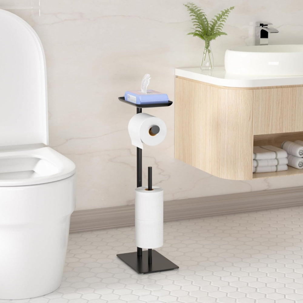 Standing Toilet Paper Holder Stand with Phone Holder Tissue Roll Rack Bathroom Accessories