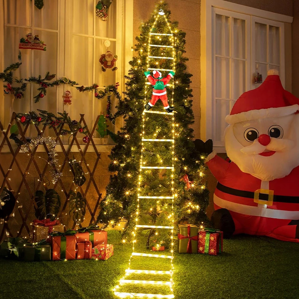 Christmas Decorative Ladder Lights with Santa Claus Xmas Party Decorations for Indoor Outdoor Warm