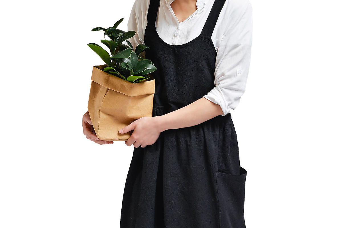 Cotton Linen Aprons Cross Back Apron with Pockets for Women with Pockets Pinafore Dress for Baking Cooking-Black