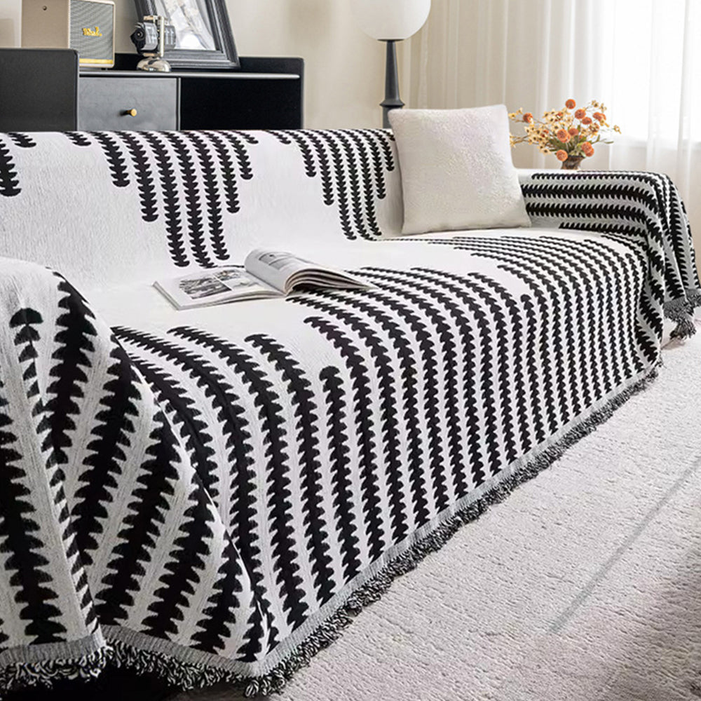 Reversible Sofa Couch Cover Boho Chenille Blanket Black