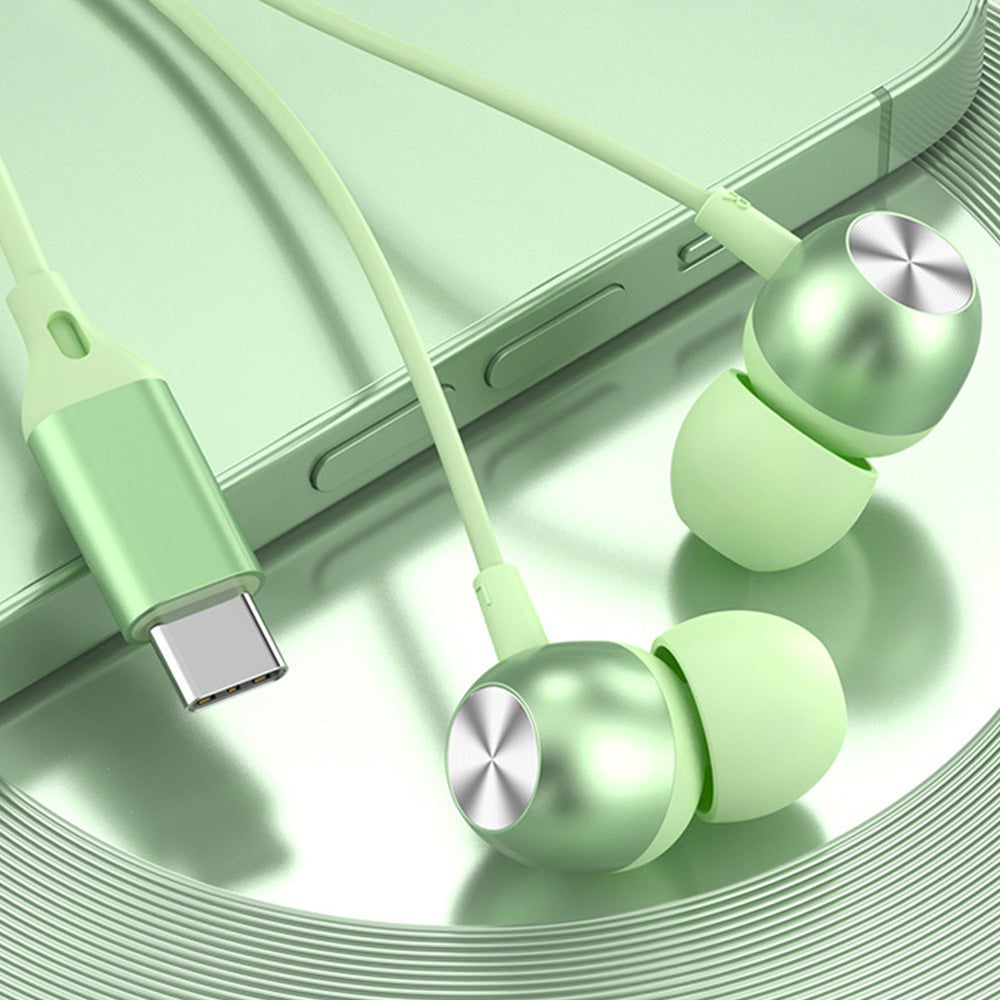 USB-C 3.5MM Wired Headphones In-Ear Earbuds with Microphone Green