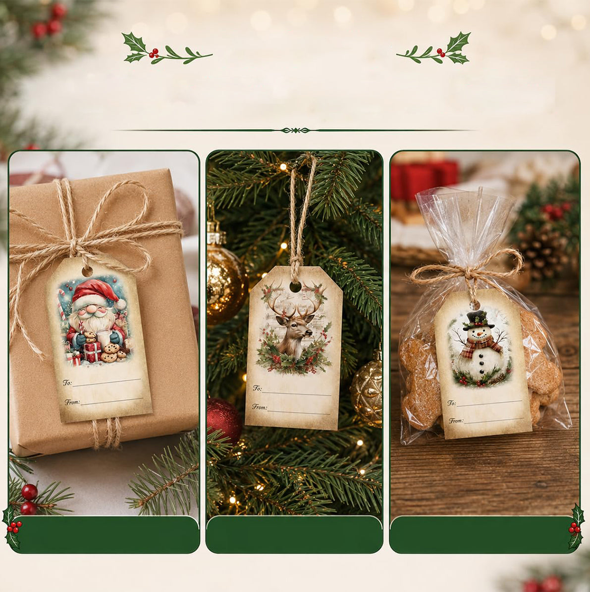 40 Pack Engineered Wood Christmas Gift Tags with Hanging String
