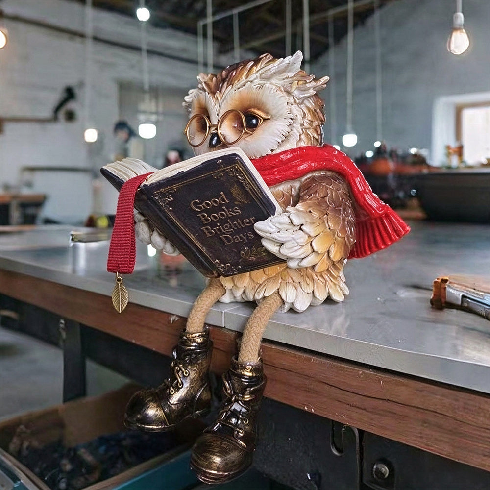 Reading Owl Figurine Resin Cute Whimsical Bookshelf Decor for Mantel Desk
