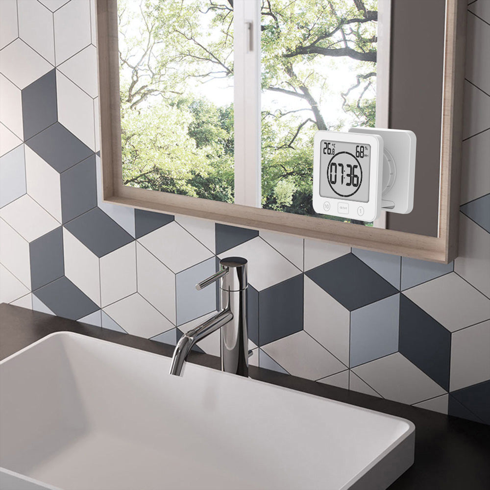 Digital Shower Clock with Timer Water-Resistant Touch Screen Clock White