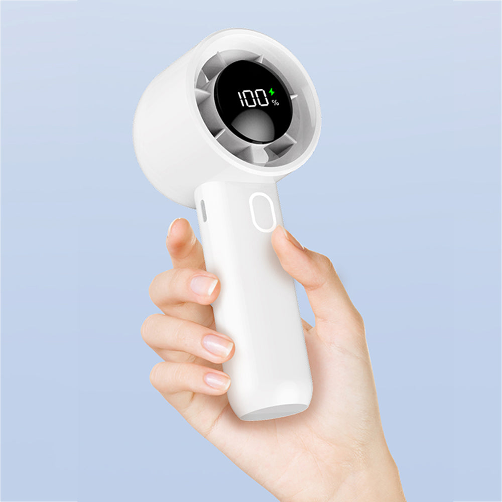Portable Handheld Turbo Fan with Digital Display Rechargeable Pocket Hand Fan for Travel Outdoor White