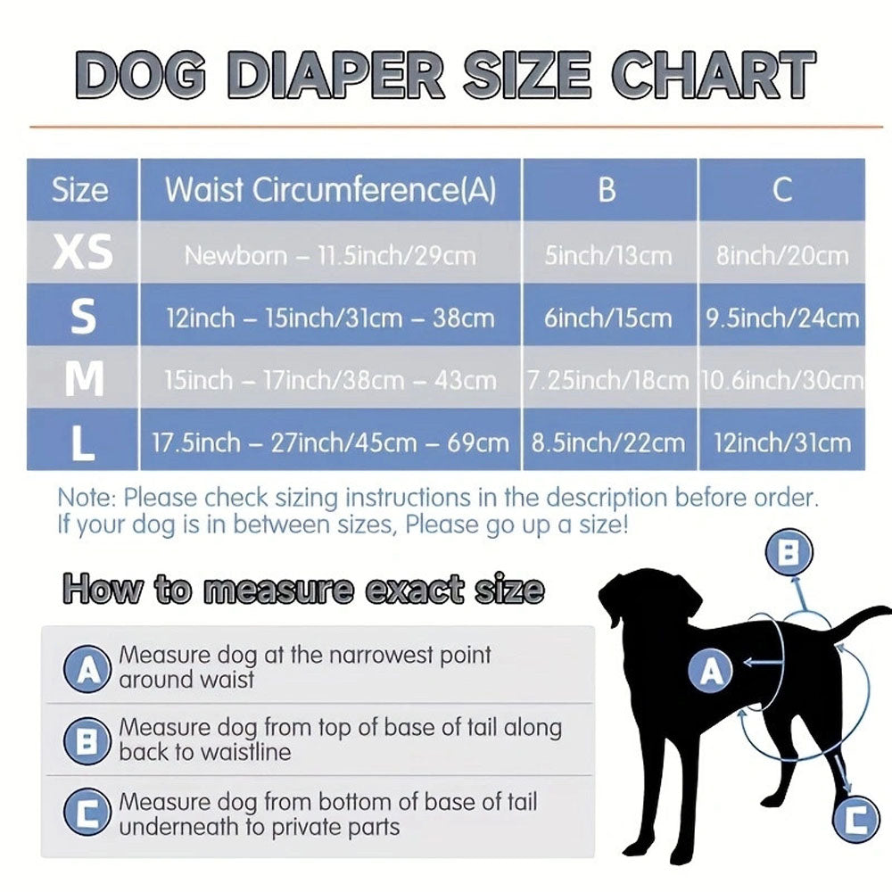 3 Pack Washable Reusable Female Dog Diapers for Heat Cycles