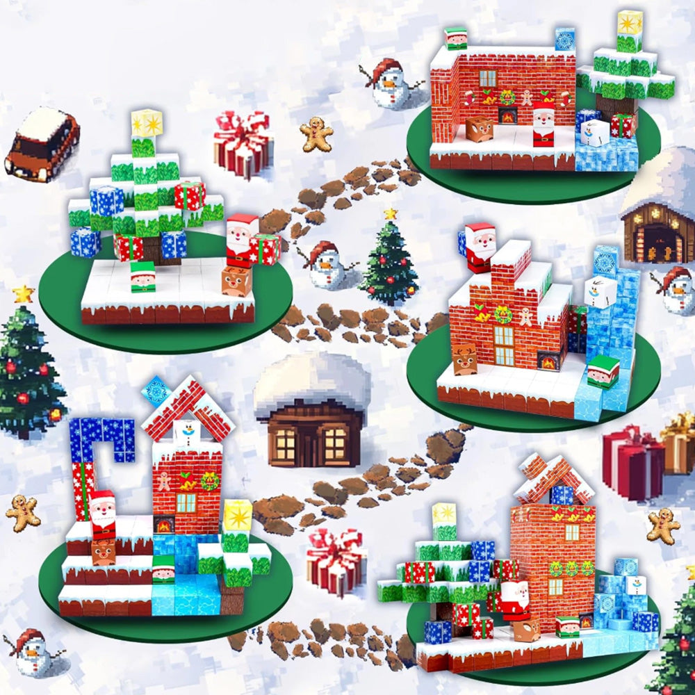 Magnetized Building Blocks for Kids Christmas Themed STEM Learning Cubes Style 2