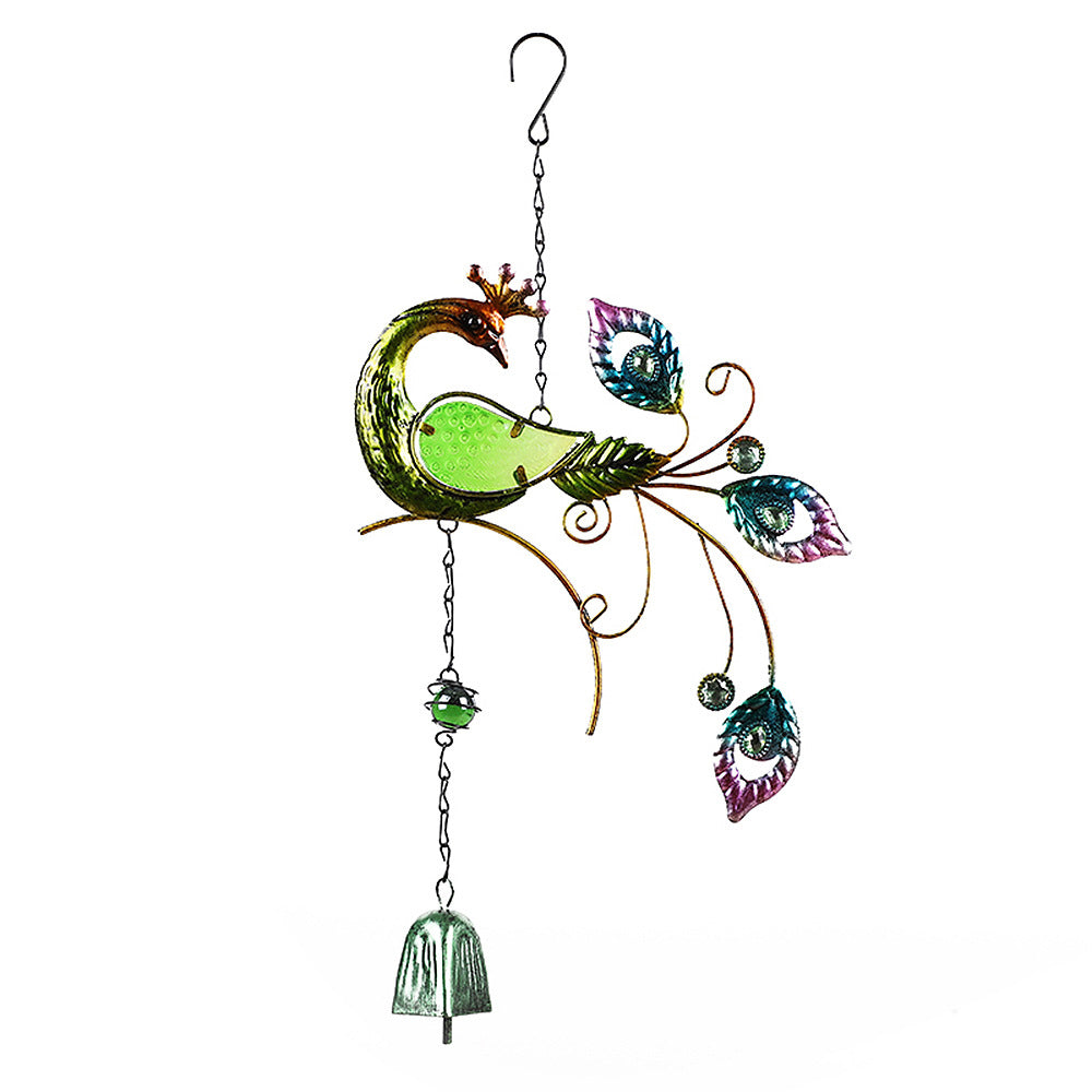 Peacock Wind Chimes Glass Hanging Wind Bell Outdoor Garden Decor Green