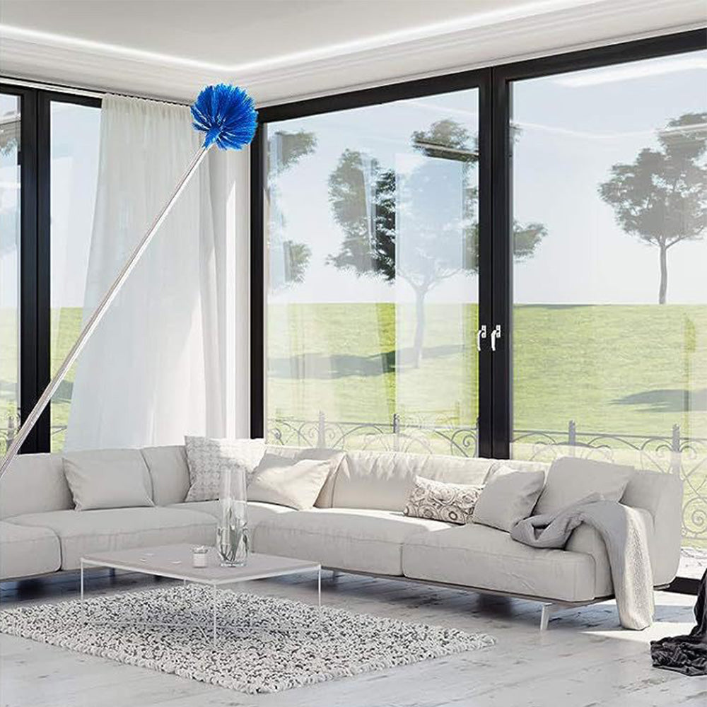 Extendable Ceiling Cleaning Duster Spider Web Microfiber Cleaner Brush Blue