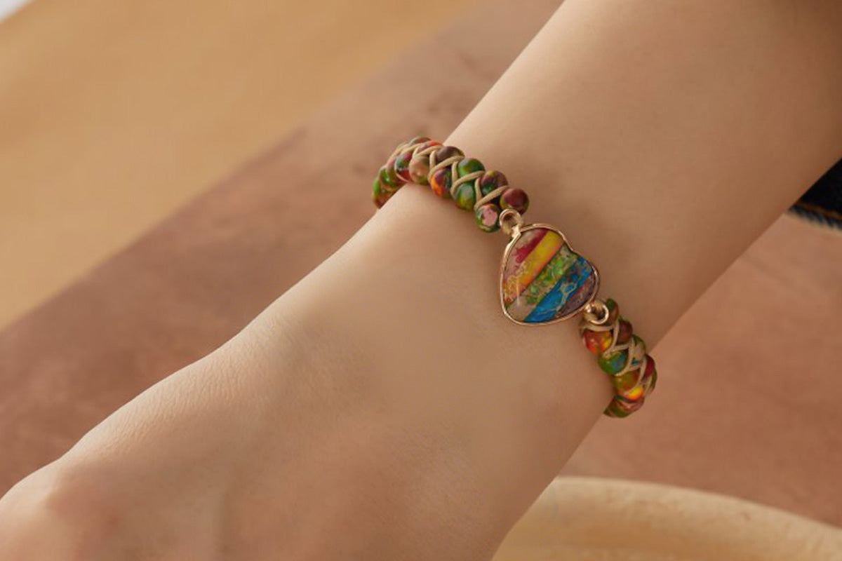 Handmade Natural Stone Beaded Bracelet Adjustable Woven Bangle for Jewelry-Colorful