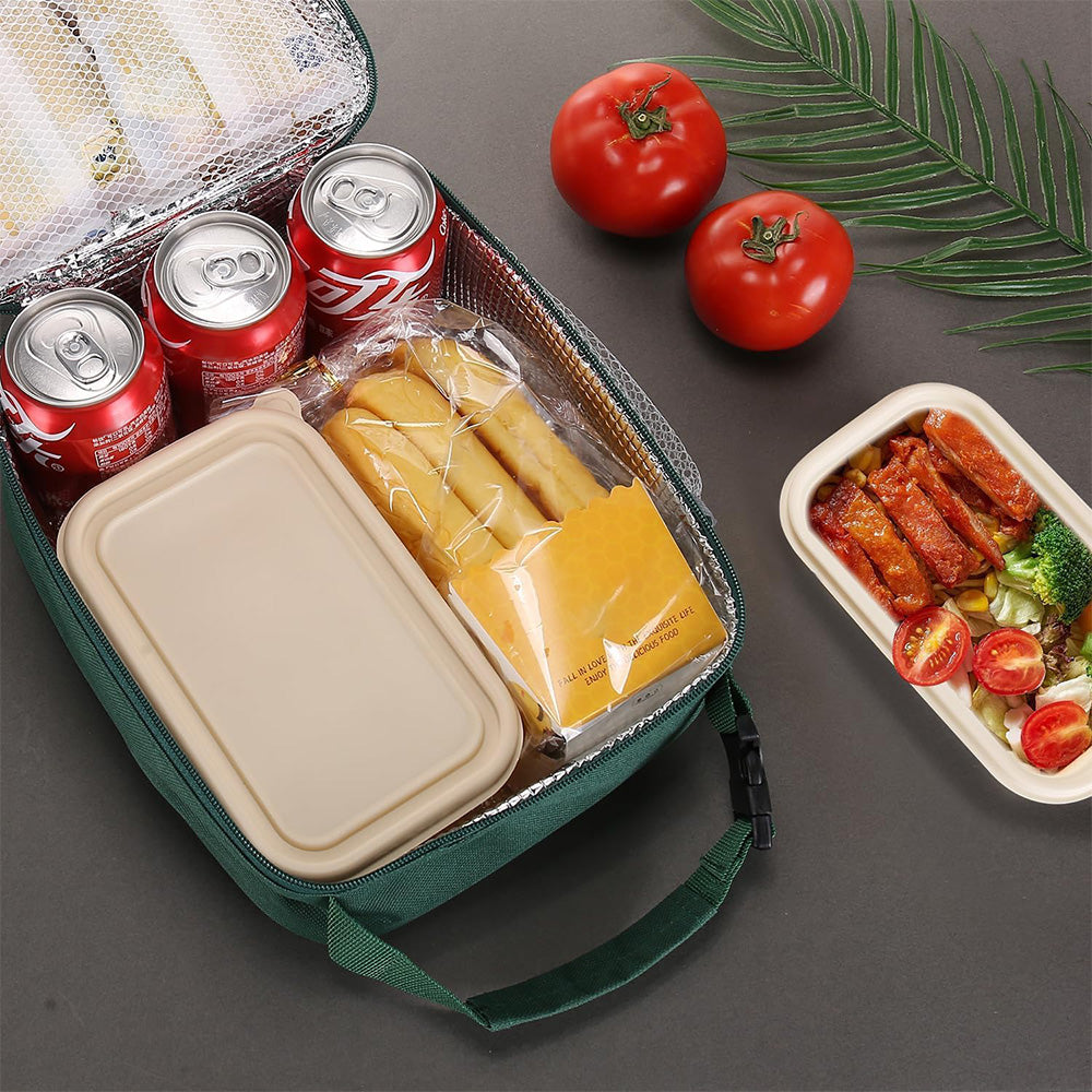 Large Capacity Insulated Lunch Box Storage Bag for Work Picnic Camping Green