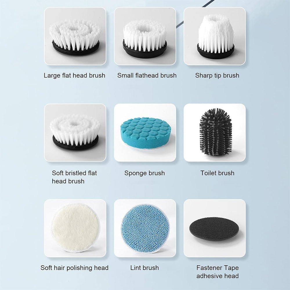 Electric Spin Scrubber with 9 Replaceable Brush Heads 2-Speed Cordless Cleaning Brush