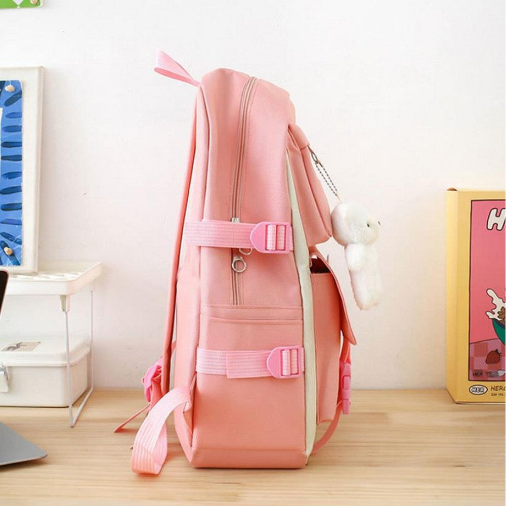 5Pcs Backpack Set for Girls with Tote Bag for Primary Elementary High School-Pink
