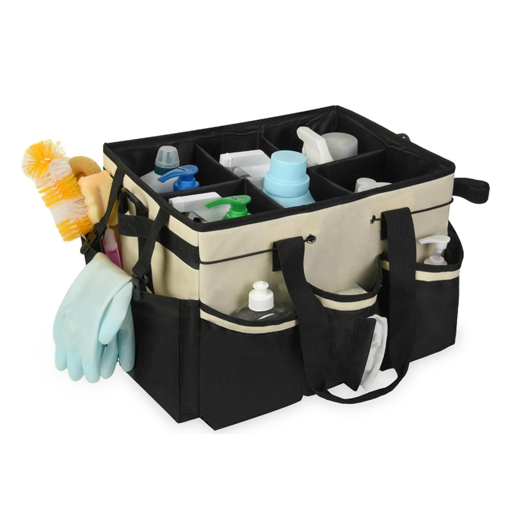 Multiuse Cleaning Caddy Wearable 9-Pocket Housekeeping Tote Bag with Adjustable Shoulder Strap White