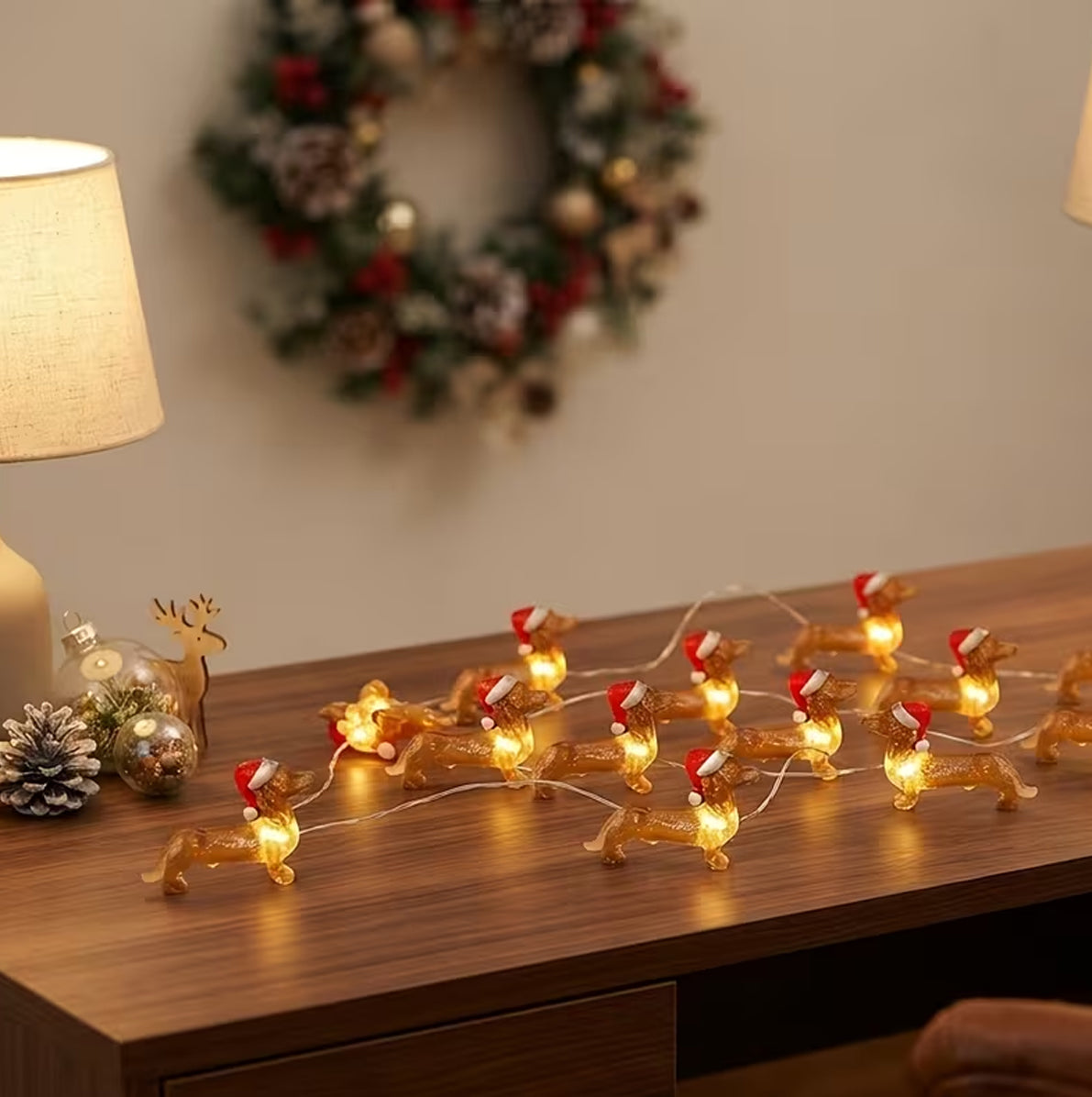 LED Dachshund Christmas String Lights Battery Powered Holiday Decor