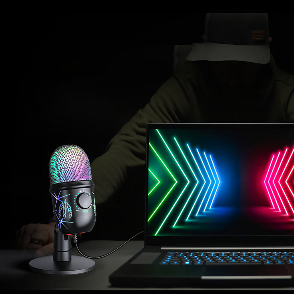 USB Gaming Microphone with RGB Lights Plug and Play Mic for Recording Live Streaming