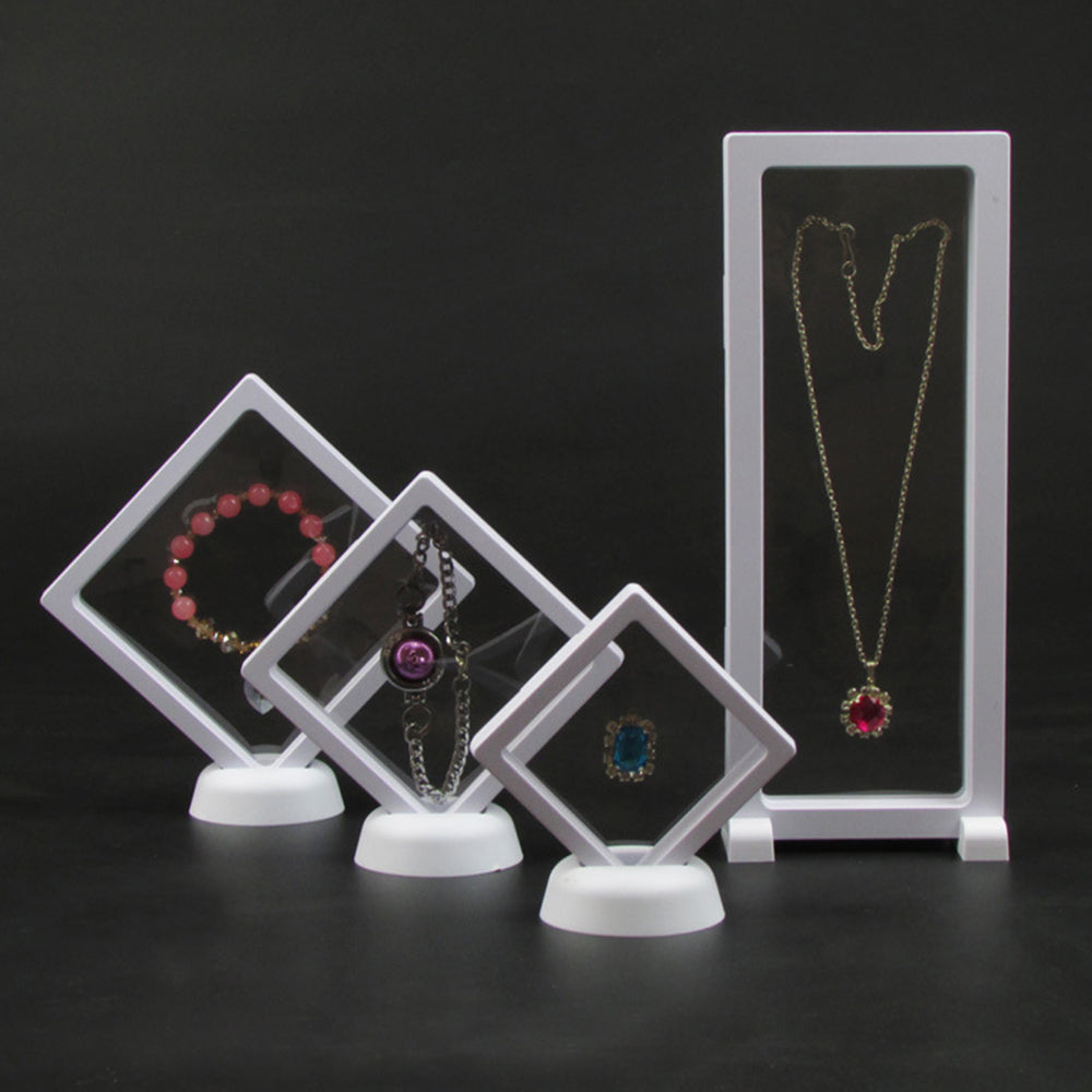 4Pcs Set 3D Floating Frame Display Holder Stands Clear Jewelry Storage Box