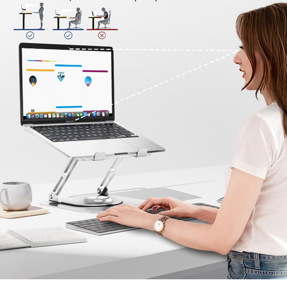 Adjustable Laptop Desktop Stand with 360-Degree Rotating Base Ergonomic Laptop Riser for 10-17in Laptops White