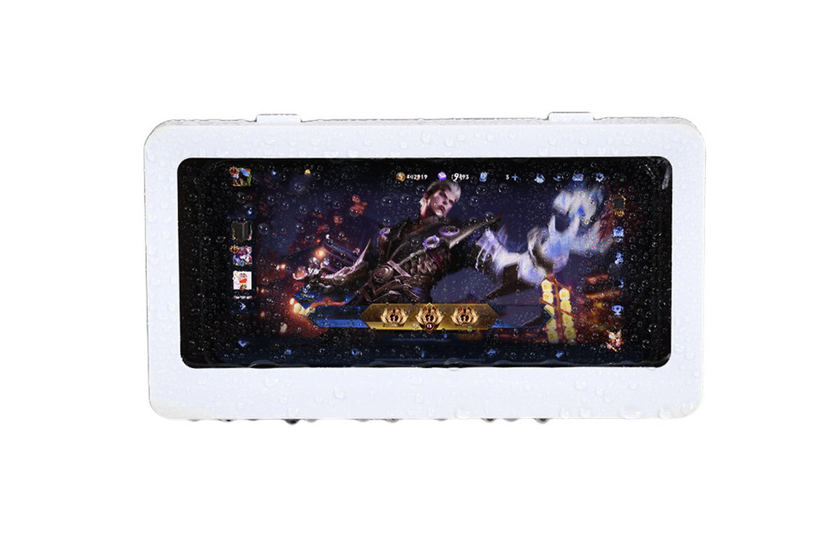 Bathroom Waterproof Anti-Fog Wall Mount Shower Phone Storage Case-White