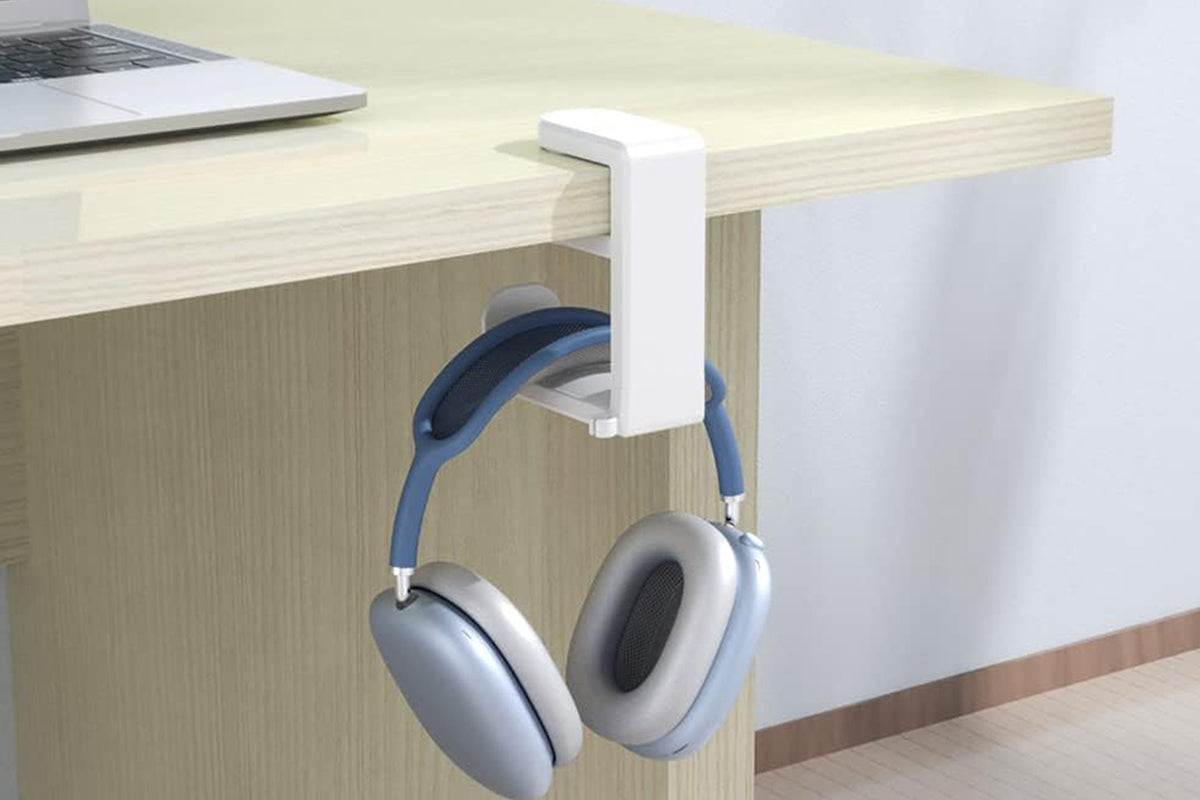 Headset Holder Headphone Hook Rotating Arm Under Desk Headphone Hanger -White