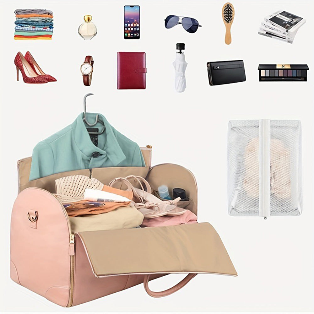 Foldable Duffel Bag Travel Garment Bag with Mini Pocket Pink