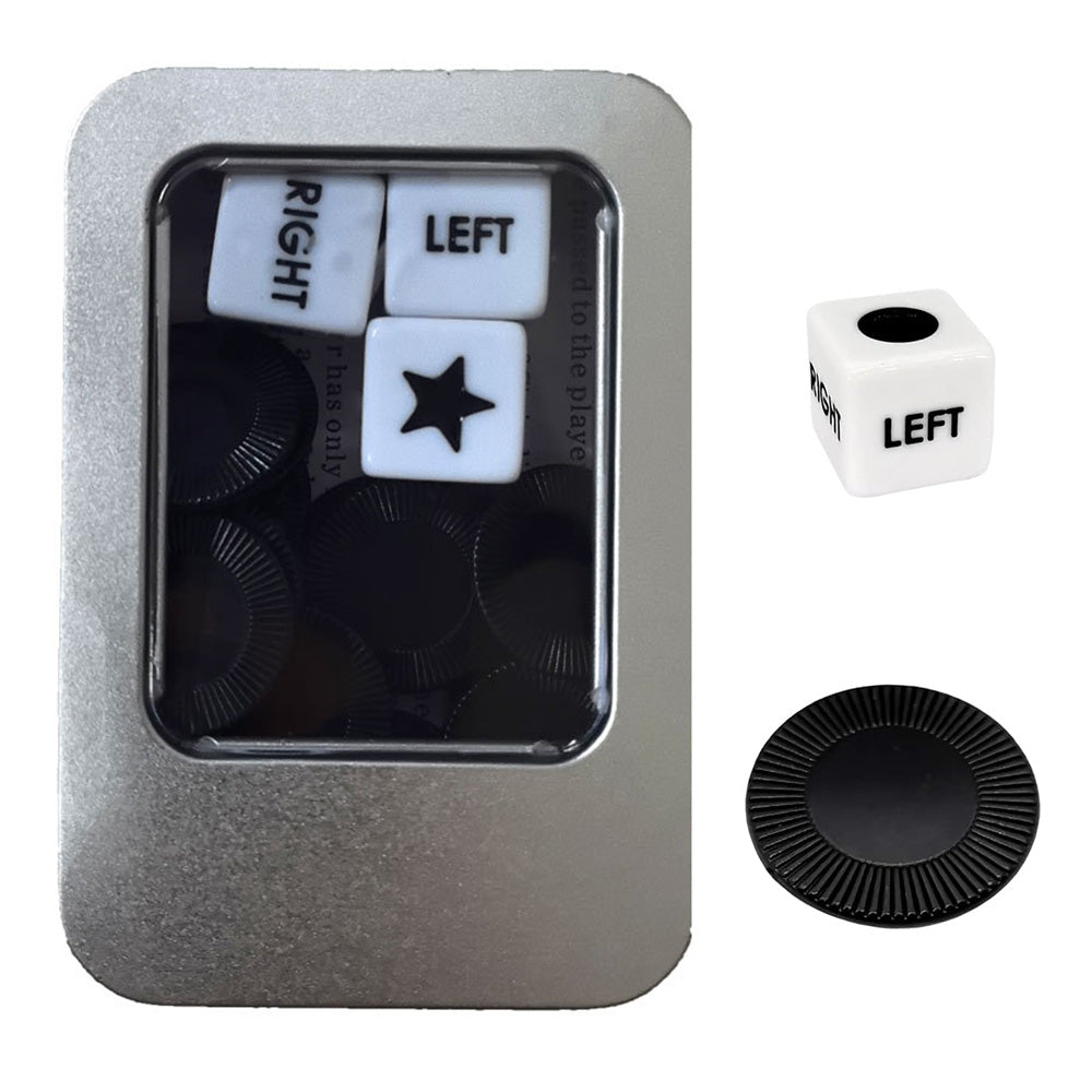 Left Right Center Dice Game Prime Set with 3 Dices 24 Chips for Party Family Fun-Black
