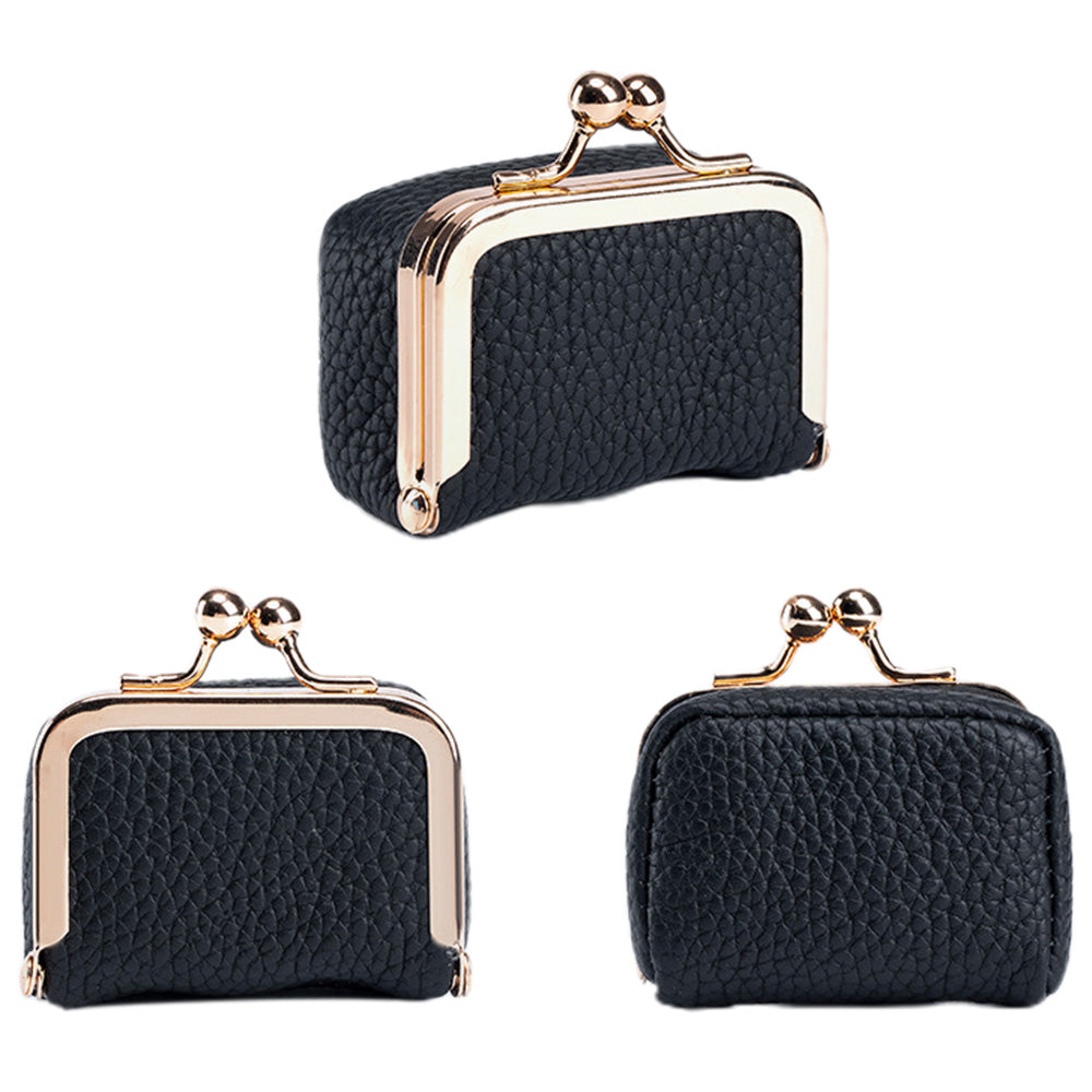 Mini Genuine Leather Jewelry Box Portable Vintage-Inspired Jewelry Case with Kiss Lock for Earring Ring Black