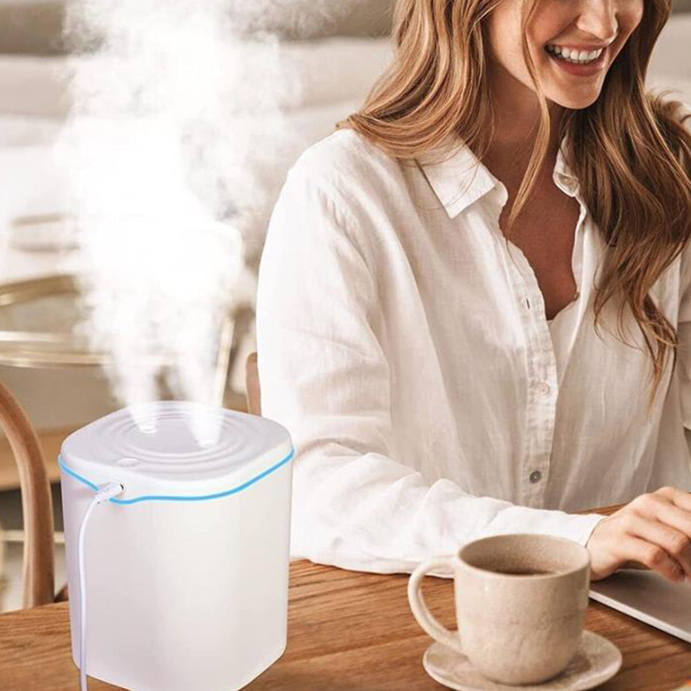 2L USB Double Spray Humidifiers with Colorful Light Cool Mist Ultrasonic Steam Air Humidifier White