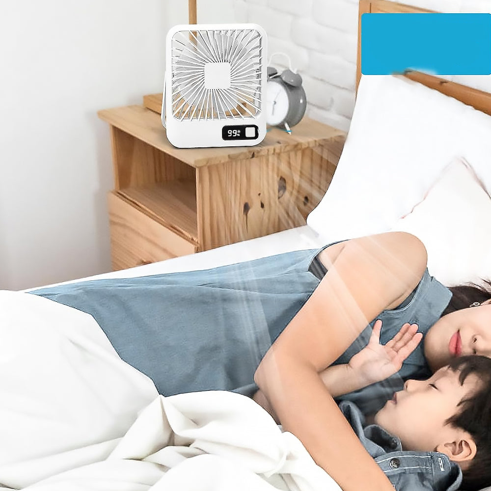 5 Speed Desktop Fan USB Rechargeable 180 Degree Foldable Digital Display Fan White