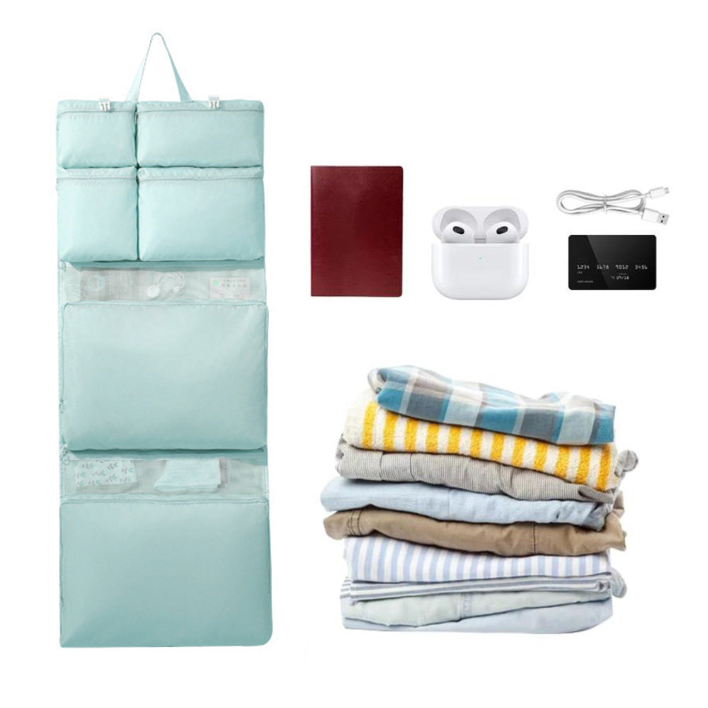 Multi-Compartments Hanging Storage Organizer Foldable Packing Cubes with Handle for Travel Blue