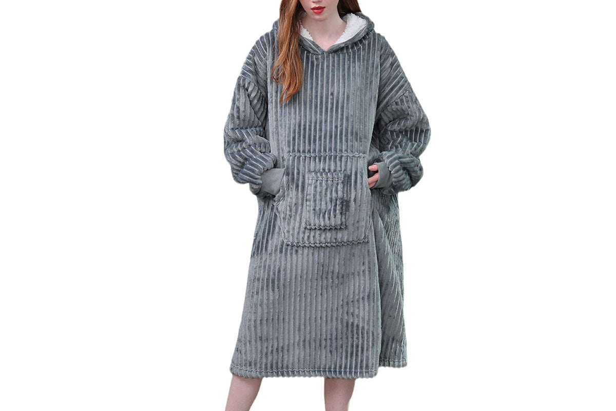 Wearable Blanket Sweatshirt for Women and Men Thick Flannel Hooded Sweatshirt Loungewear -Grey