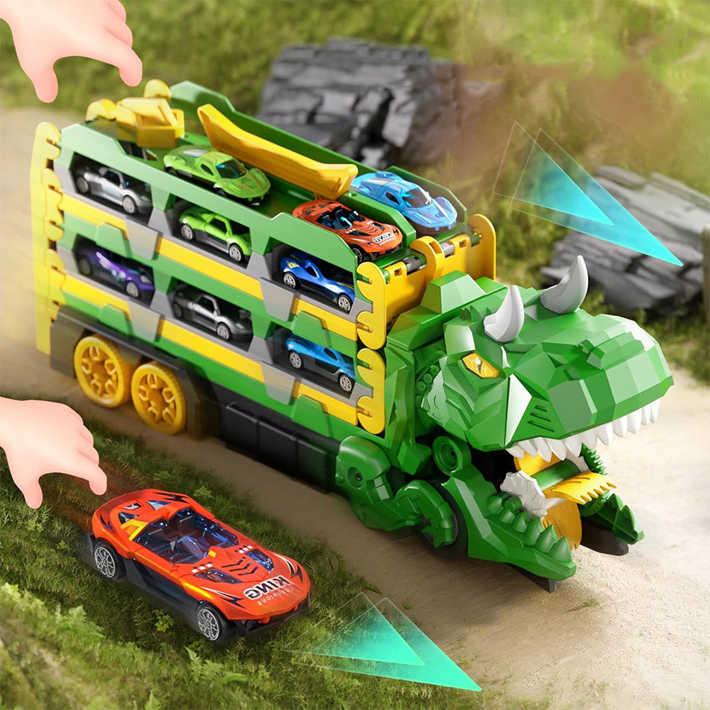 Dinosaur Transport Truck Toy Set with 12PCS Cars for Boys �Car & Truck Set Green