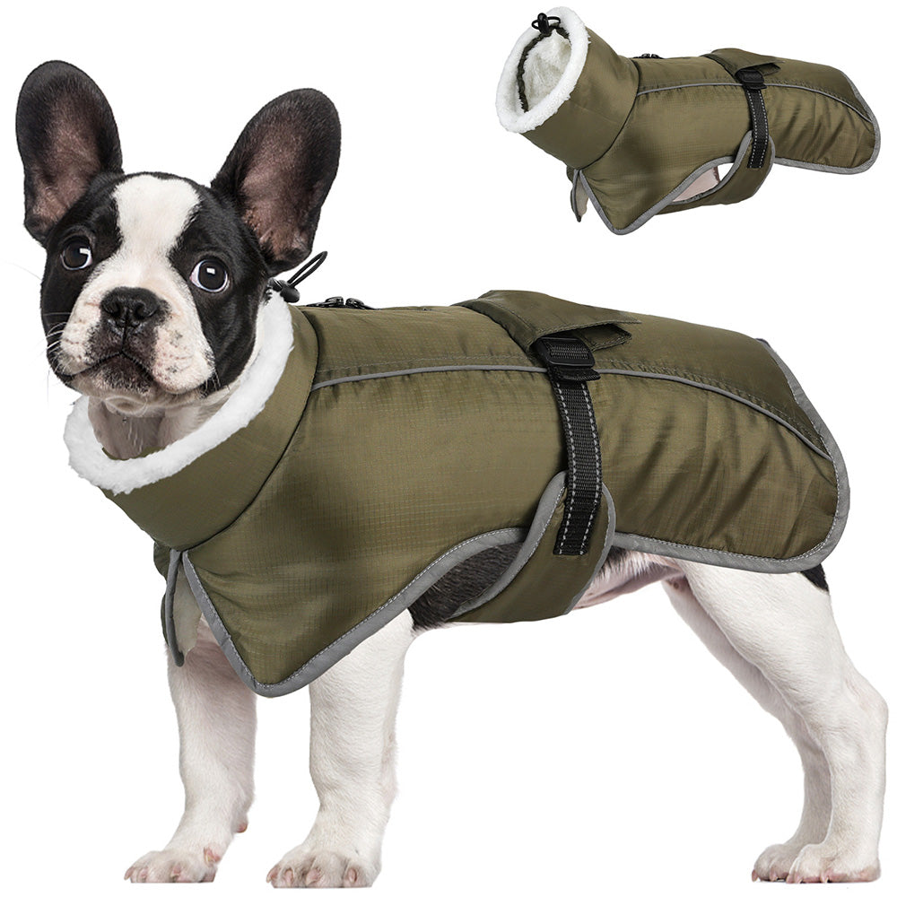 Winter Dog Coat Water Repellent Jacket for Small and Large Breeds Army Green