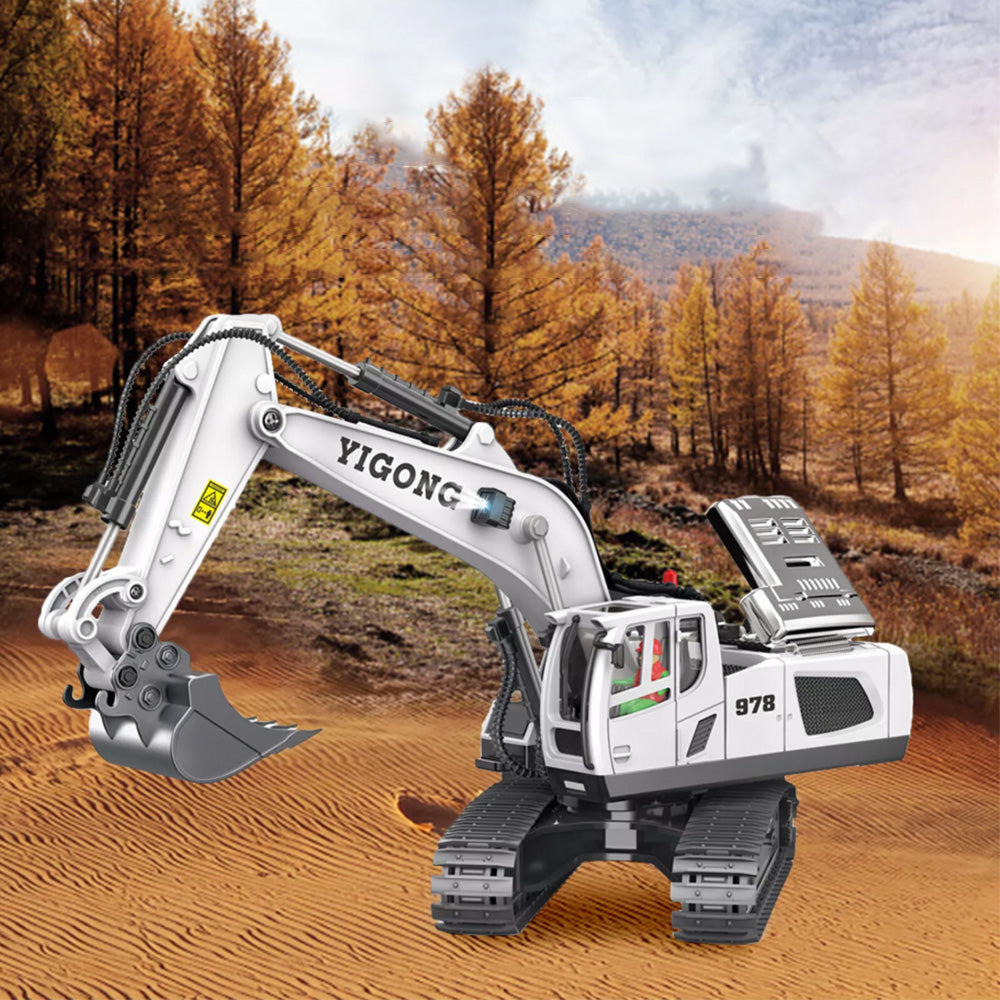 2.4GHz Remote Control Excavator RC Construction Car Toy with Light and Music White