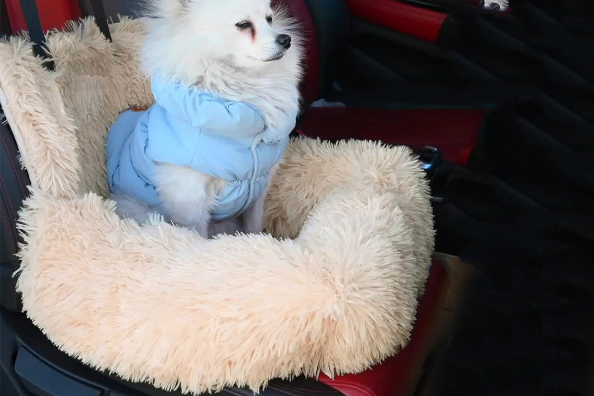 Dog Auto Seat Calming Pet Car Bed Pet Auto Seat Travel Bed Dog Booster Seat-Beige