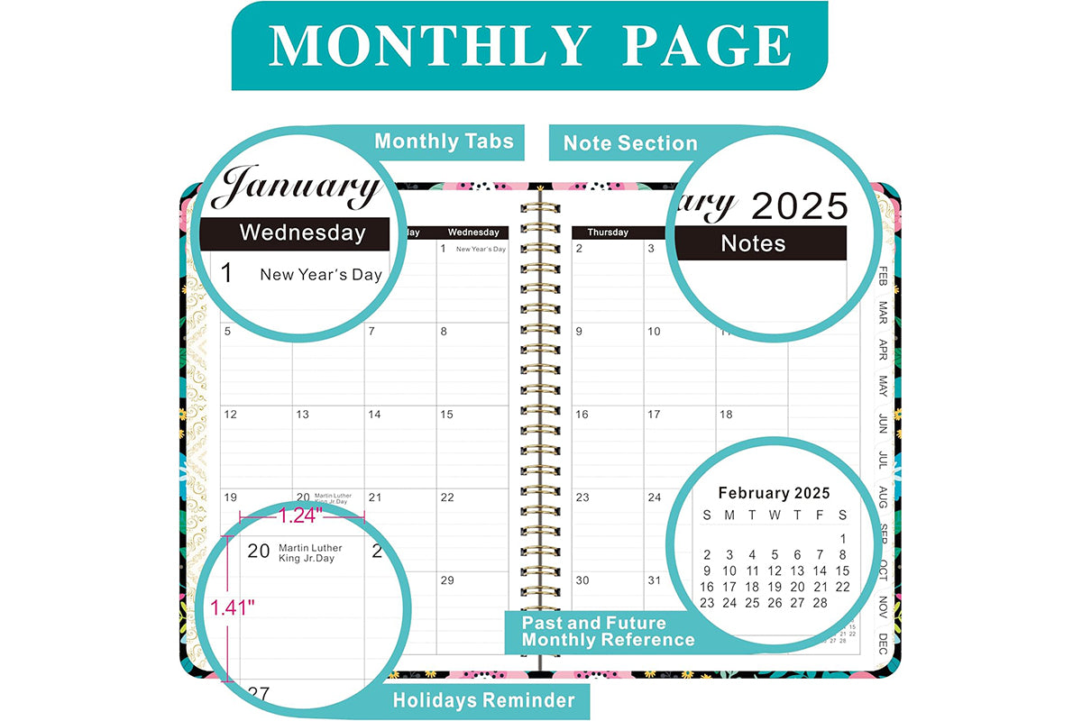 2025 Planner Book with Bookmark 2025 Calendar JAN 2025 - DEC 2025 Weekly and Monthly Academic Planner-Flamingos