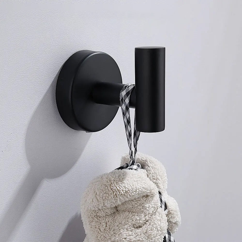2Pcs Set Bathroom Towel Hook Wall Mounted Robes Holder Stainless Steel Clothing Hanger Black