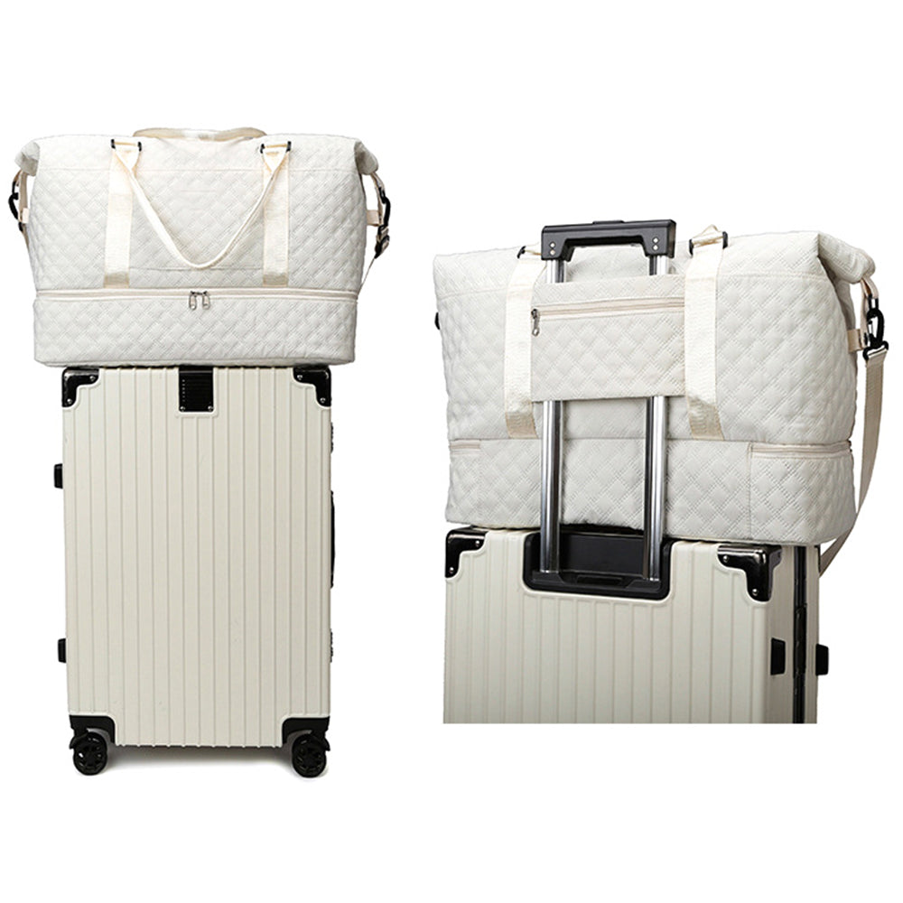 2Pcs Travel Bag Set Duffel Bag with Toiletry Bag White