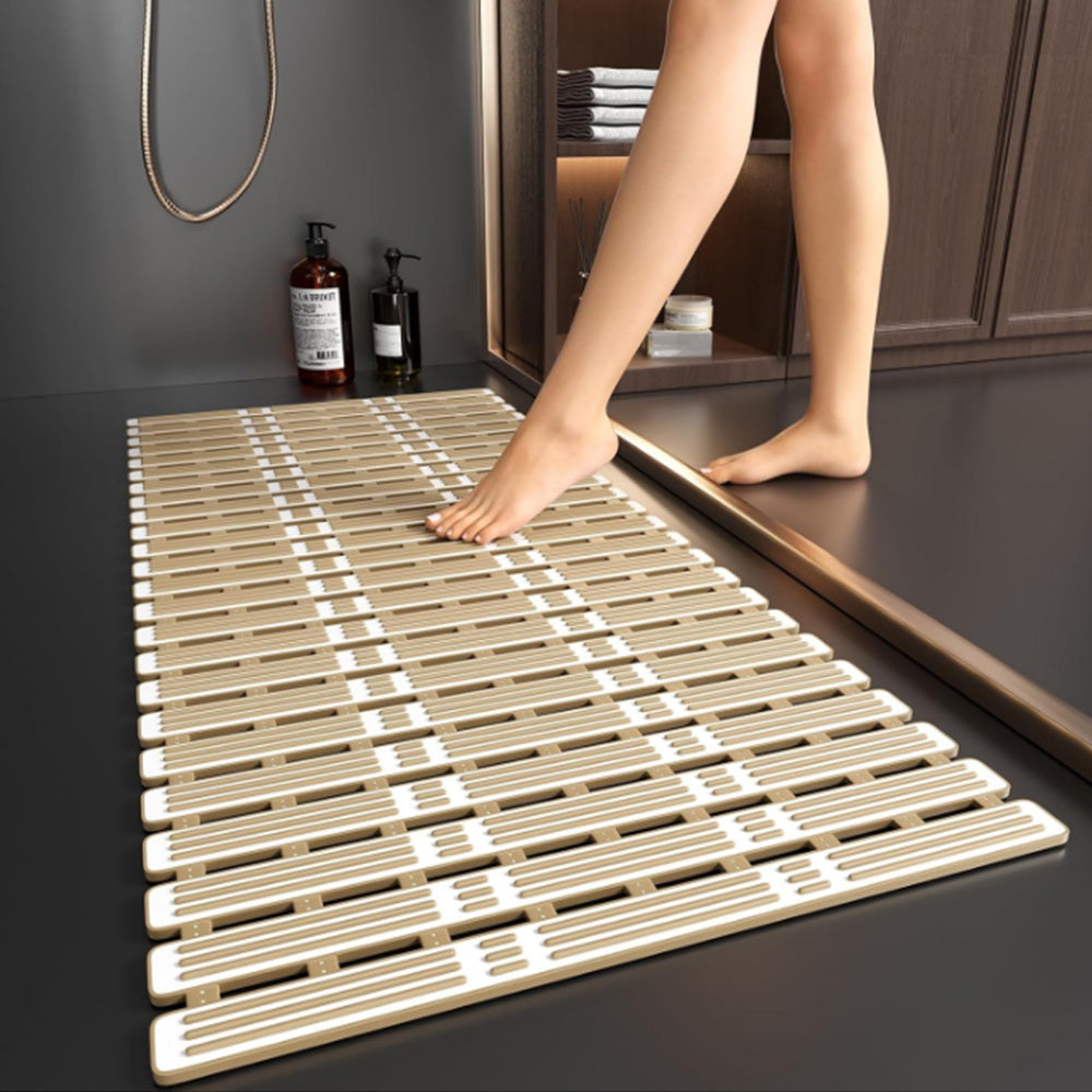 Non-Slip Shower Mat Suction Mounted Bathtub Mat with Drain Holes Beige