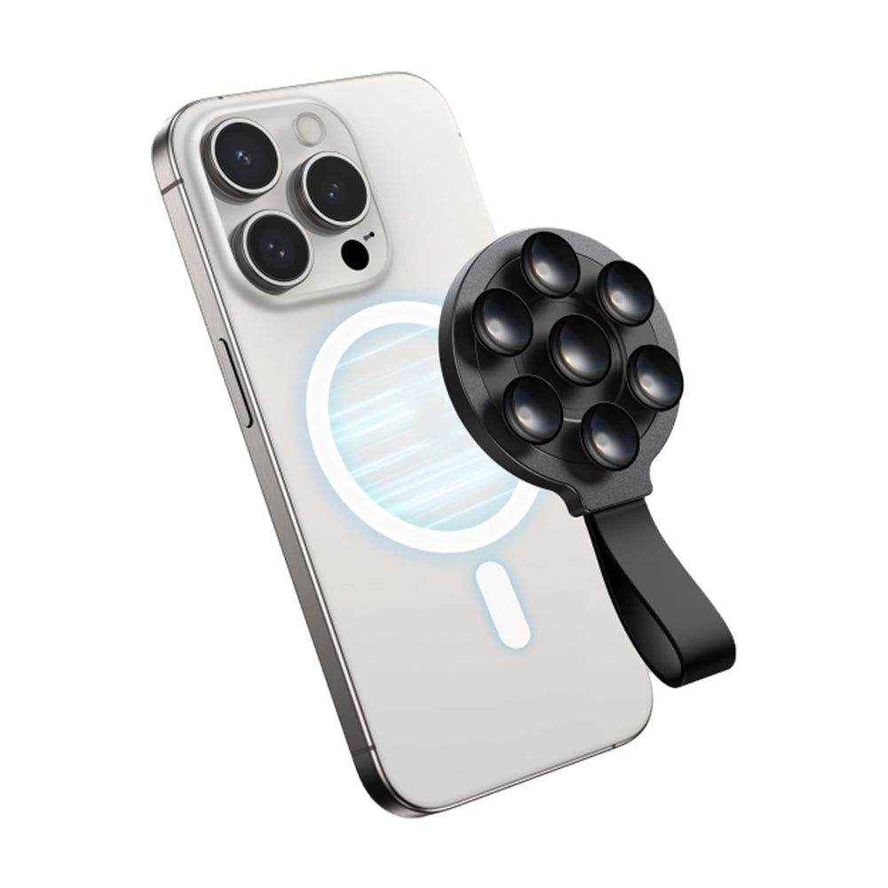 Suction Cup Phone Case Mount Magnetic Phone Grip Holder Stand for Selfies Videos Recording Black