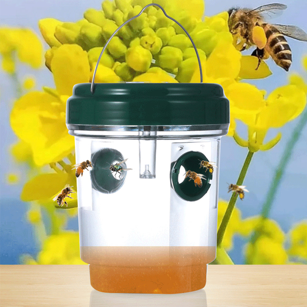 2 Pack Solar Powered Wasp Traps Outdoor Hanging Carpenter Bee Catchers Green
