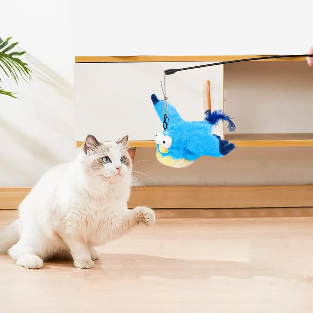 Cat Squeaky Toys Rechargeable Interactive Cat Toy Touch Activated Kitten Plush Pet Toys Blue