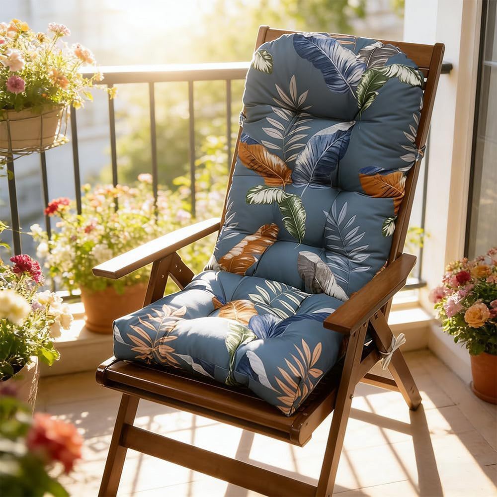 High Back Rocking Chair Cushion Water Resistant Outdoor Seat Pad-Blue