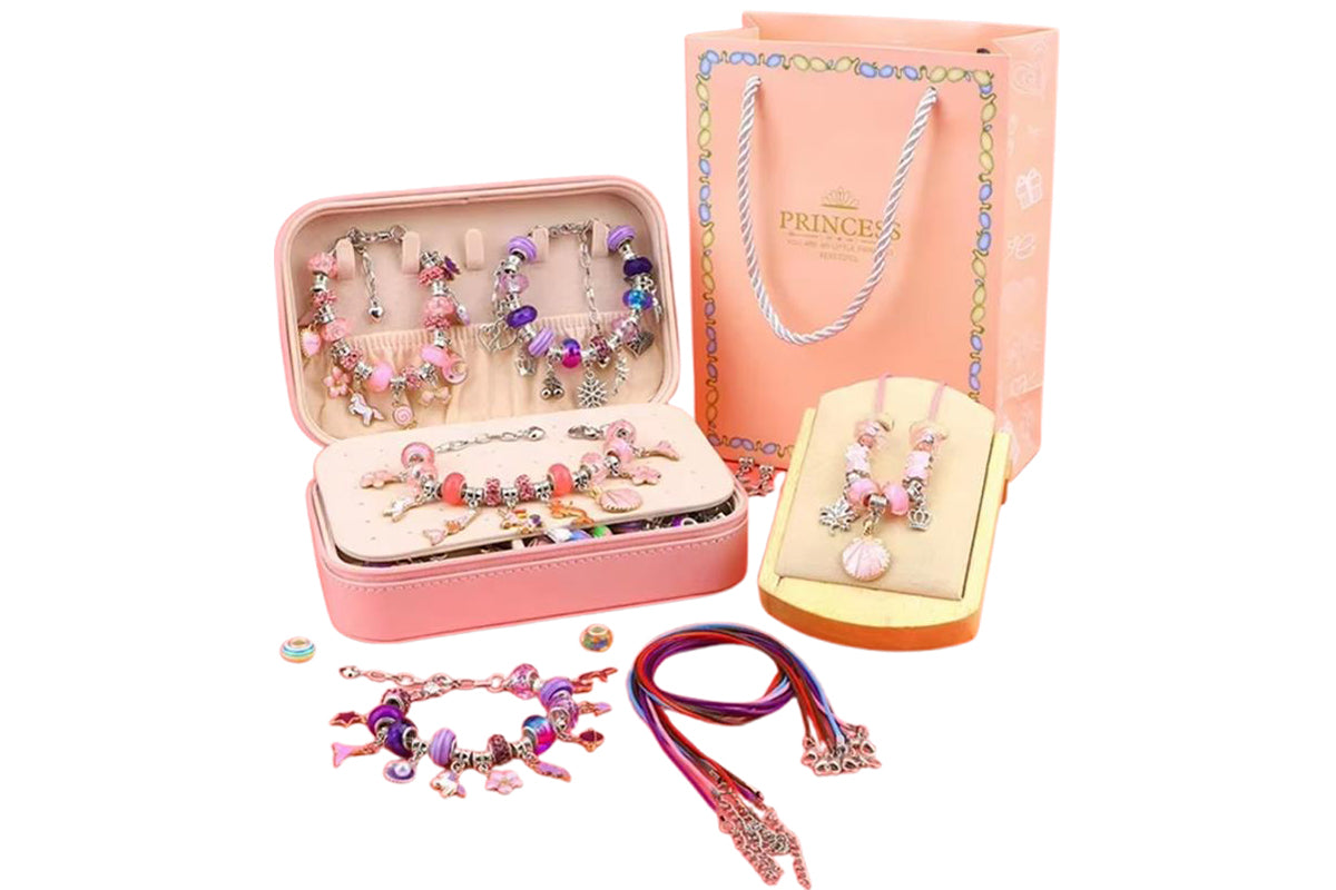 133Pcs Charm Bracelet Making Kit for Girls with Jewelry Box DIY Beaded Jewelry Making Kit Christmas Gift-Purple and Pink