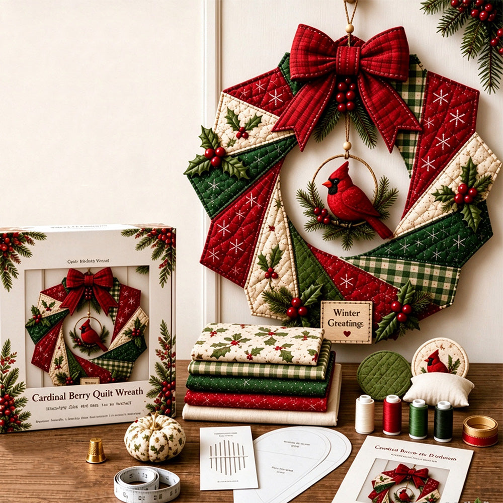 Christmas Wreath DIY Sewing Kit with Precut Fabric for Door Decor - Bird
