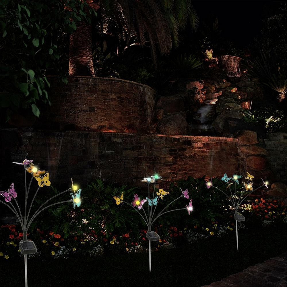 2Pcs Solar Butterfly Decorative Lights Solar Powered Stake Lights -Multi Colour